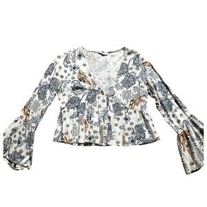 Babydoll Flare Sleeve Crop Floral Paisley Small Blouse Boho‎ Festival Cottage